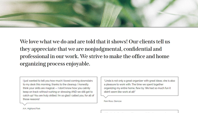 screenshot of Altogether Organized testimonials page