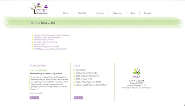 screenshot of Chicago Speech and Reading Resources page