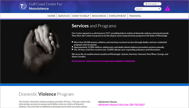 screenshot of GCCFN services page